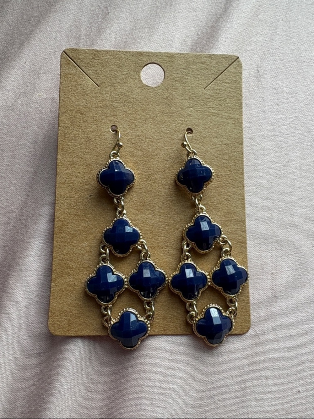Gold and Navy Blue Dangle Earrings - Women Jewelry